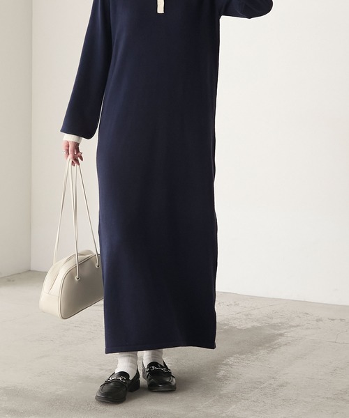 BONLECILL（ボンルシール）の「【至福のカヌレニット】アソートポロニットワンピース（ワンピース・レディース・チャコールグレー/ブラック/ネイビー・L/M）」の21枚目の写真