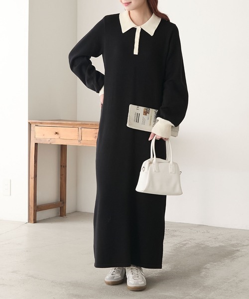 BONLECILL（ボンルシール）の「【至福のカヌレニット】アソートポロニットワンピース（ワンピース・レディース・チャコールグレー/ブラック/ネイビー・L/M）」の5枚目の写真