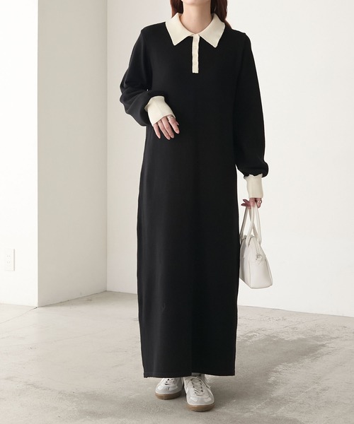 BONLECILL（ボンルシール）の「【至福のカヌレニット】アソートポロニットワンピース（ワンピース・レディース・チャコールグレー/ブラック/ネイビー・L/M）」の6枚目の写真