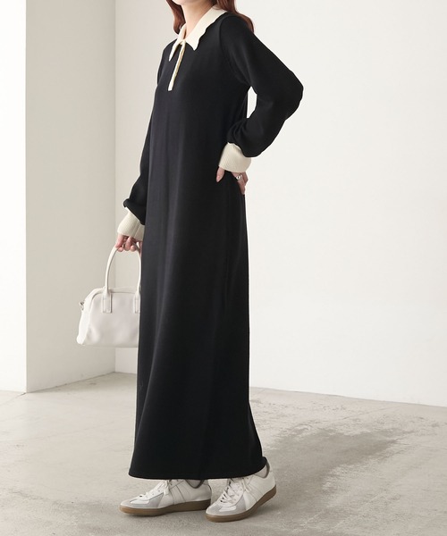 BONLECILL（ボンルシール）の「【至福のカヌレニット】アソートポロニットワンピース（ワンピース・レディース・チャコールグレー/ブラック/ネイビー・L/M）」の7枚目の写真