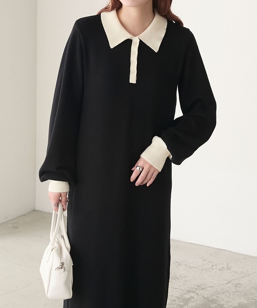 BONLECILL（ボンルシール）の「【至福のカヌレニット】アソートポロニットワンピース（ワンピース・レディース・チャコールグレー/ブラック/ネイビー・L/M）」の9枚目の写真