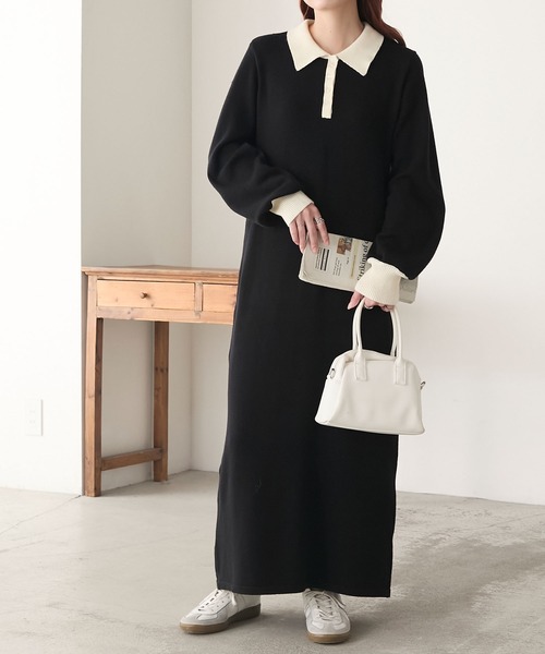 BONLECILL（ボンルシール）の「【至福のカヌレニット】アソートポロニットワンピース（ワンピース・レディース・チャコールグレー/ブラック/ネイビー・L/M）」の13枚目の写真