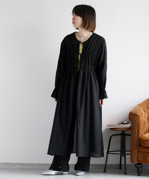 cepo(セポ)の「リボンギャザーシアーワンピース(シャツワンピース・レディース・ブラック/オフホワイト/レッド・M)」の12枚目の写真