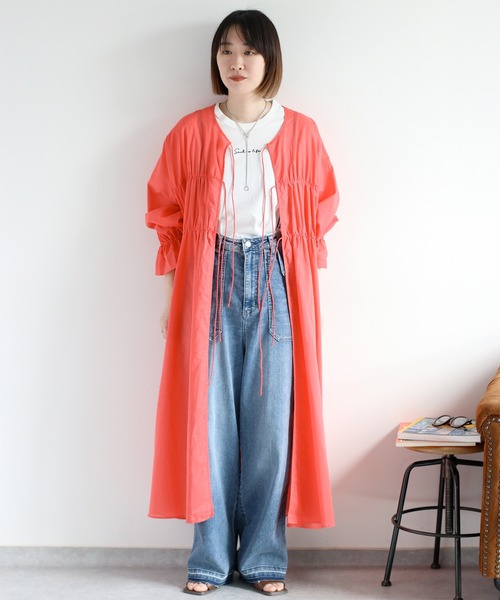 cepo(セポ)の「リボンギャザーシアーワンピース(シャツワンピース・レディース・ブラック/オフホワイト/レッド・M)」の18枚目の写真