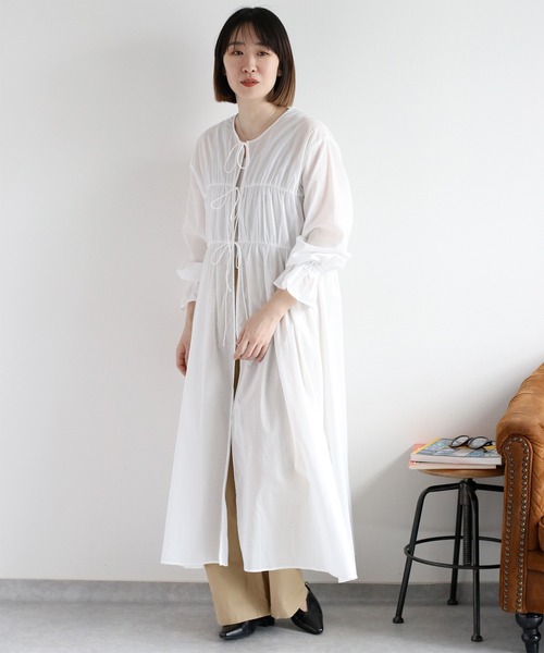 cepo(セポ)の「リボンギャザーシアーワンピース(シャツワンピース・レディース・ブラック/オフホワイト/レッド・M)」の10枚目の写真