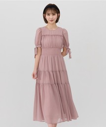 リボンスリーブティアードワンピース