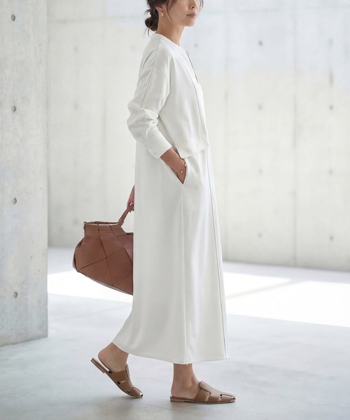 STYLE DELI(スタイルデリ)の「【LUXE】配色ステッチ両裾ファスナーワンピース(ワンピース・レディース・ホワイト/ブラック・2/1)」の9枚目の写真