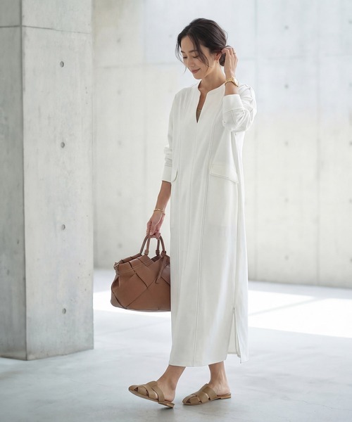 STYLE DELI(スタイルデリ)の「【LUXE】配色ステッチ両裾ファスナーワンピース(ワンピース・レディース・ホワイト/ブラック・2/1)」の10枚目の写真