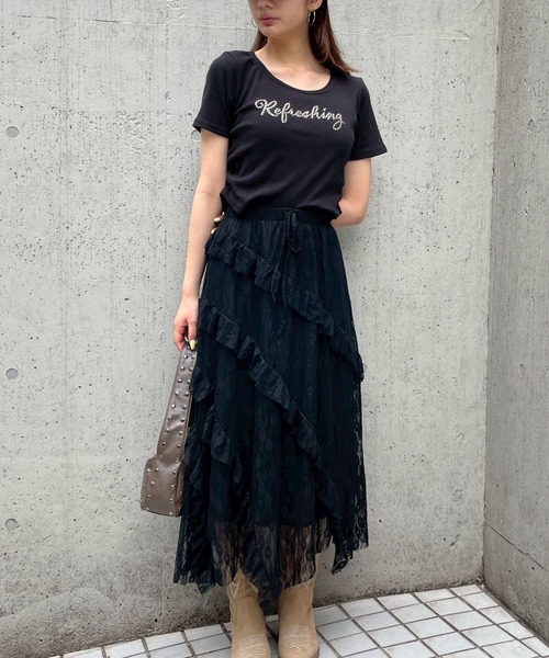FOREVER 21（フォーエバー トゥエンティーワン）の「【2025SS】レースフリルロングスカート（スカート・レディース・ブラック/ホワイト系その他・FREE）」の9枚目の写真