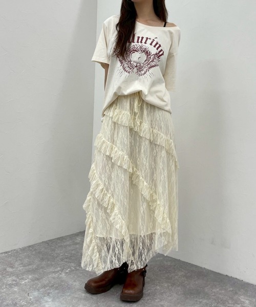 FOREVER 21（フォーエバー トゥエンティーワン）の「【2025SS】レースフリルロングスカート（スカート・レディース・ブラック/ホワイト系その他・FREE）」の6枚目の写真
