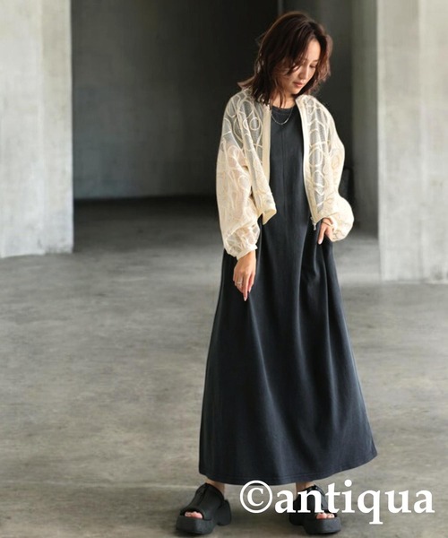 antiqua(アンティカ)の「綿100%Tシャツワンピース(ワンピース・レディース・レッド/ネイビー/ブラウン/ブラック・P/R)」の5枚目の写真