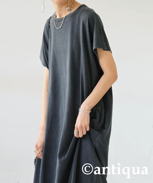 antiqua(アンティカ)の「綿100%Tシャツワンピース(ワンピース・レディース・レッド/ネイビー/ブラウン/ブラック・P/R)」の6枚目の写真