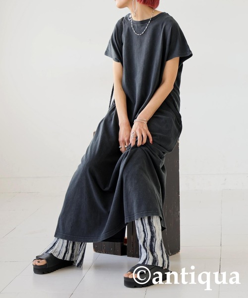 antiqua(アンティカ)の「綿100%Tシャツワンピース(ワンピース・レディース・レッド/ネイビー/ブラウン/ブラック・P/R)」の7枚目の写真
