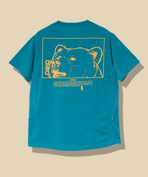 go slow caravan(ゴースローキャラバン)の「Drymix スクエアクマLOGO アクティビTEE(Tシャツ/カットソー・メンズ・ネイビー/ブルーグリーン/セージグリーン・MEDIUM/LARGE/X-LARGE)」の1枚目の写真