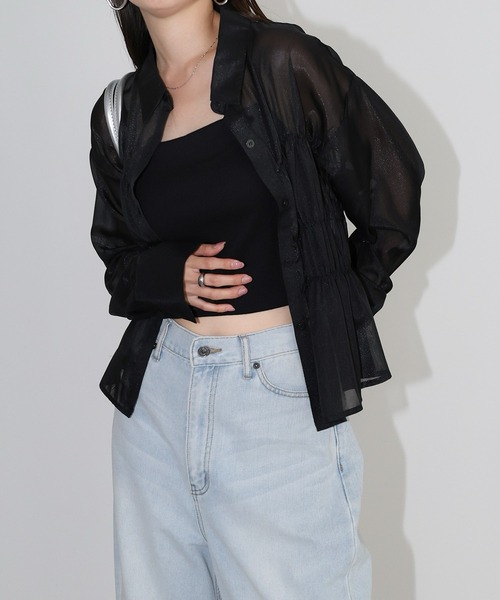 andme(アンドミー)の「ラメシアービスチェ風ペプラムシャツブラウス(シャツ/ブラウス・レディース・ブラック/オフホワイト/チャコールグレー/ダークベージュ/ミント・FREE)」の8枚目の写真