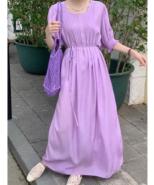 FAVORITO(ファヴォリート)の「紐付き胸前プリーツデザインワンピース(ワンピース・レディース・ブラック/ライトグリーン/ブラウン/ダークグリーン/ブルー/ローズ/イエロー/オレンジ/モカ/パープル・F)」の8枚目の写真