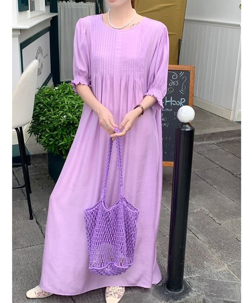 FAVORITO(ファヴォリート)の「紐付き胸前プリーツデザインワンピース(ワンピース・レディース・ブラック/ライトグリーン/ブラウン/ダークグリーン/ブルー/ローズ/イエロー/オレンジ/モカ/パープル・F)」の16枚目の写真