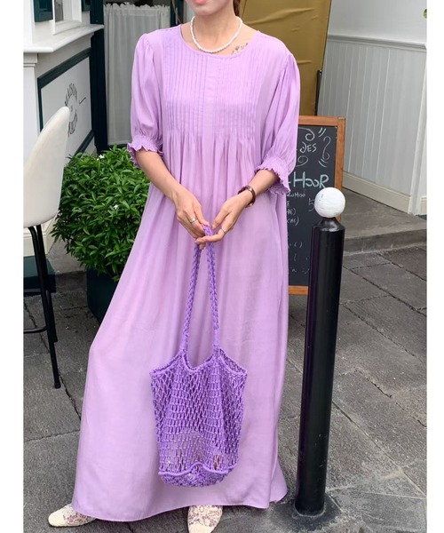 FAVORITO(ファヴォリート)の「紐付き胸前プリーツデザインワンピース(ワンピース・レディース・ブラック/ライトグリーン/ブラウン/ダークグリーン/ブルー/ローズ/イエロー/オレンジ/モカ/パープル・F)」の18枚目の写真