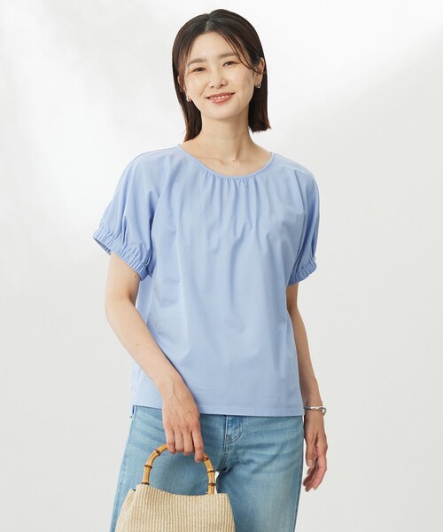 J.PRESS(ジェイプレス)の「【WEB限定カラーあり・洗える】ストライプジャージー フレンチスリーブ カットソー(Tシャツ/カットソー・レディース・ライラック系1/サックスブルー系1/ネイビー系1/ダークグリーン系1・T13/T15)」の3枚目の写真