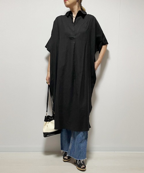 Fizz（フィズ）の「【Fizz/フィズ】　綿麻スキッパーシャツワンピース（シャツワンピース・レディース・グレイッシュベージュ/ブラック/ダークブルー/カーキ・M）」の2枚目の写真