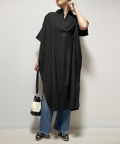 Fizz（フィズ）の「【Fizz/フィズ】　綿麻スキッパーシャツワンピース（シャツワンピース・レディース・グレイッシュベージュ/ブラック/ダークブルー/カーキ・M）」の5枚目の写真