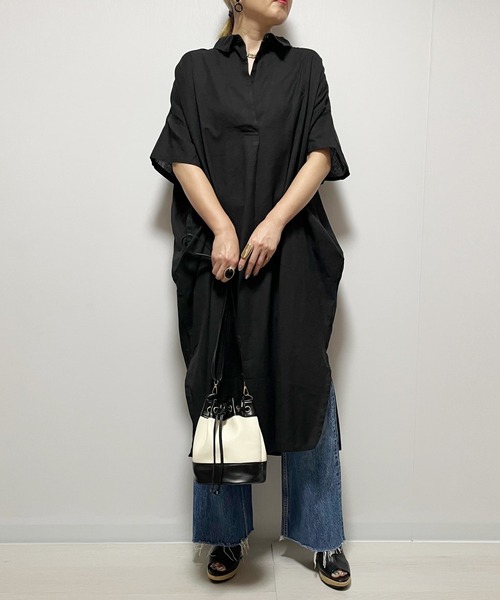 Fizz（フィズ）の「【Fizz/フィズ】　綿麻スキッパーシャツワンピース（シャツワンピース・レディース・グレイッシュベージュ/ブラック/ダークブルー/カーキ・M）」の6枚目の写真