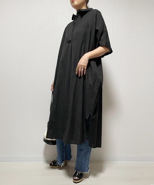 Fizz（フィズ）の「【Fizz/フィズ】　綿麻スキッパーシャツワンピース（シャツワンピース・レディース・グレイッシュベージュ/ブラック/ダークブルー/カーキ・M）」の7枚目の写真