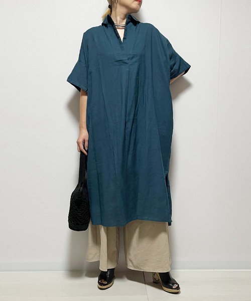 Fizz（フィズ）の「【Fizz/フィズ】　綿麻スキッパーシャツワンピース（シャツワンピース・レディース・グレイッシュベージュ/ブラック/ダークブルー/カーキ・M）」の8枚目の写真