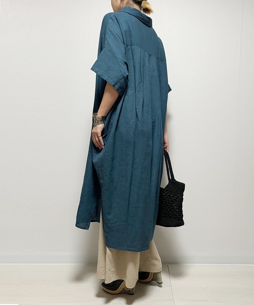 Fizz（フィズ）の「【Fizz/フィズ】　綿麻スキッパーシャツワンピース（シャツワンピース・レディース・グレイッシュベージュ/ブラック/ダークブルー/カーキ・M）」の9枚目の写真