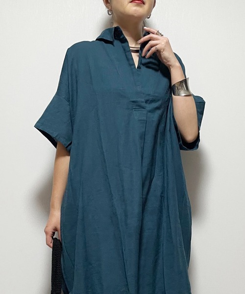 Fizz（フィズ）の「【Fizz/フィズ】　綿麻スキッパーシャツワンピース（シャツワンピース・レディース・グレイッシュベージュ/ブラック/ダークブルー/カーキ・M）」の10枚目の写真