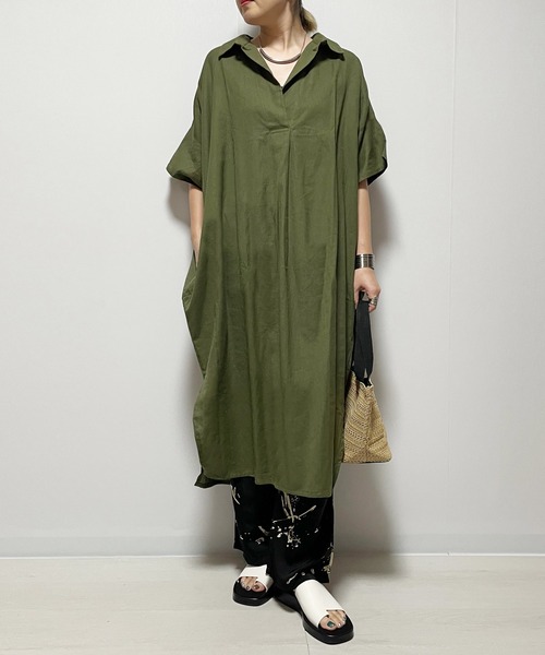 Fizz（フィズ）の「【Fizz/フィズ】　綿麻スキッパーシャツワンピース（シャツワンピース・レディース・グレイッシュベージュ/ブラック/ダークブルー/カーキ・M）」の11枚目の写真