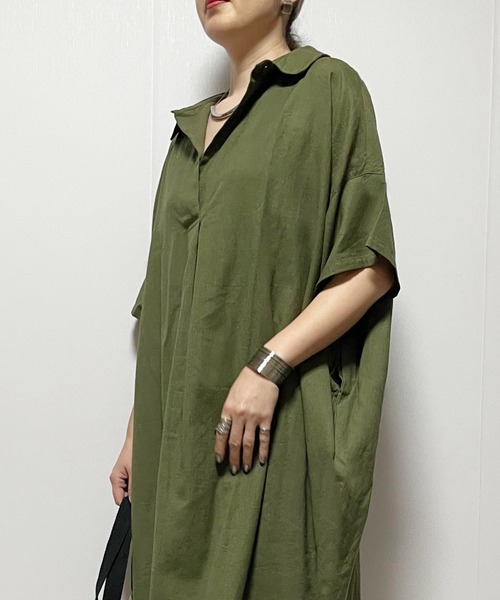 Fizz（フィズ）の「【Fizz/フィズ】　綿麻スキッパーシャツワンピース（シャツワンピース・レディース・グレイッシュベージュ/ブラック/ダークブルー/カーキ・M）」の13枚目の写真