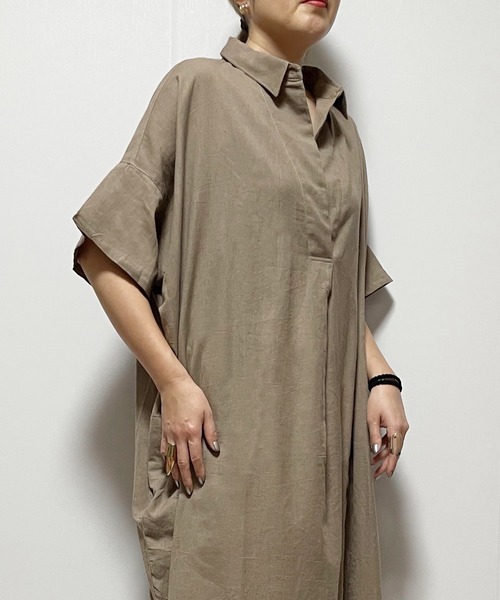 Fizz（フィズ）の「【Fizz/フィズ】　綿麻スキッパーシャツワンピース（シャツワンピース・レディース・グレイッシュベージュ/ブラック/ダークブルー/カーキ・M）」の16枚目の写真