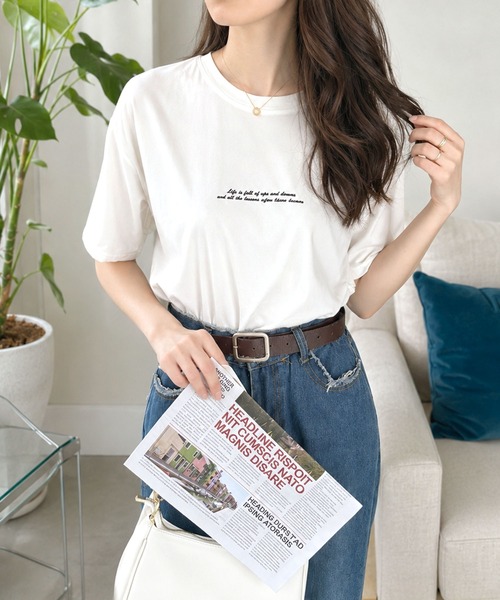 Dewlily(デューリリー)の「カジュアルに抜け感を演出◎着用感ゆったり! フロントロゴ半袖Tシャツ(Tシャツ/カットソー・レディース・ブラック/オレンジ/グリーン/ホワイト・XL/S/M/L)」の10枚目の写真