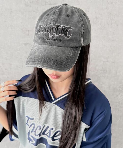 WEGO（ウィゴー）の「WEGO/刺繍ピグメントダメージキャップ（キャップ・レディース・ネイビー/ブラック/カーキ・FREE）」の4枚目の写真