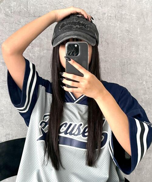 WEGO（ウィゴー）の「WEGO/刺繍ピグメントダメージキャップ（キャップ・レディース・ネイビー/ブラック/カーキ・FREE）」の6枚目の写真