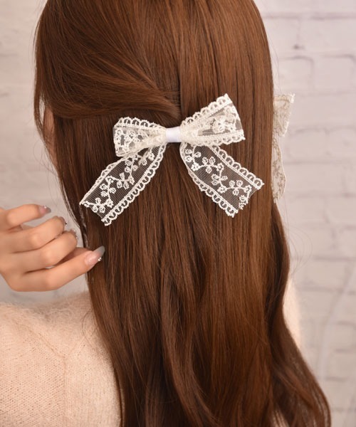 セール】【float】レース リボン デザイン モノトーン ヘアクリップ【2