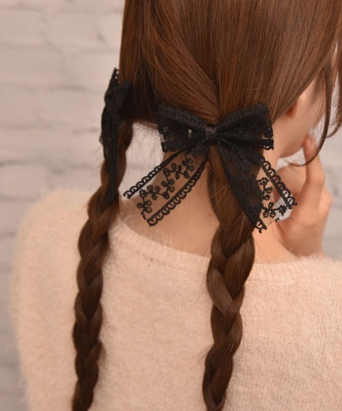 セール】【float】レース リボン デザイン モノトーン ヘアクリップ【2
