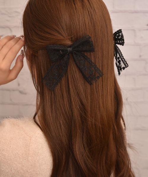 セール】【float】レース リボン デザイン モノトーン ヘアクリップ【2