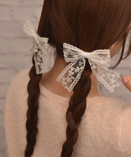 セール】【float】レース リボン デザイン モノトーン ヘアクリップ【2