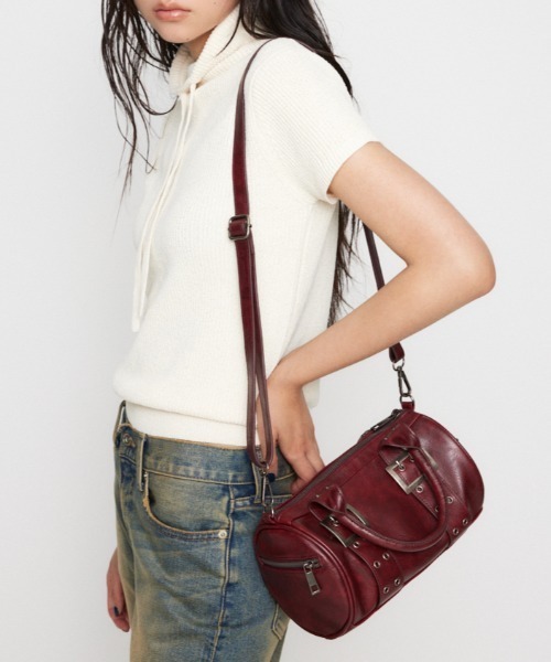 LAGUA GEM（ラグアジェム）の「ROUND MINI BOSTON バッグ（ハンドバッグ・レディース・レッド/ブラック・FREE）」の2枚目の写真