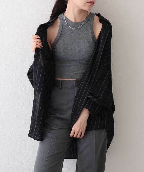 Lace Ladies（レースレディース）の「ストライプ柄 オーバーサイズ レギュラーカラー 長袖 シャツ（シャツ/ブラウス・レディース・アイボリー/ブラック・FREE）」の2枚目の写真