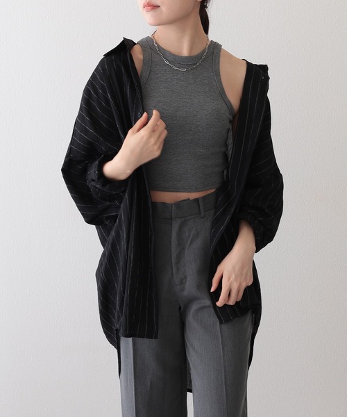 Lace Ladies（レースレディース）の「ストライプ柄 オーバーサイズ レギュラーカラー 長袖 シャツ（シャツ/ブラウス・レディース・アイボリー/ブラック・FREE）」の17枚目の写真