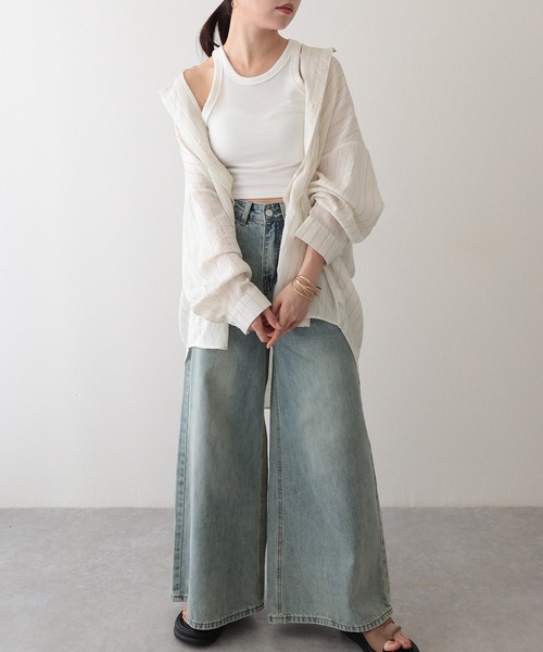 Lace Ladies（レースレディース）の「ストライプ柄 オーバーサイズ レギュラーカラー 長袖 シャツ（シャツ/ブラウス・レディース・アイボリー/ブラック・FREE）」の10枚目の写真