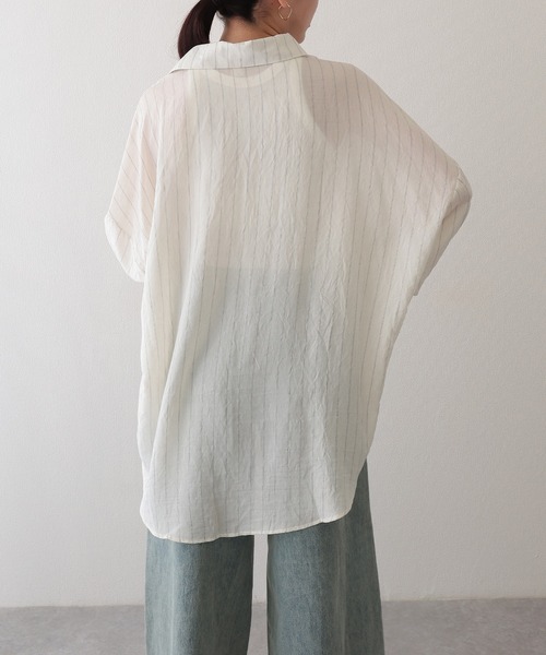 Lace Ladies（レースレディース）の「ストライプ柄 オーバーサイズ レギュラーカラー 長袖 シャツ（シャツ/ブラウス・レディース・アイボリー/ブラック・FREE）」の12枚目の写真