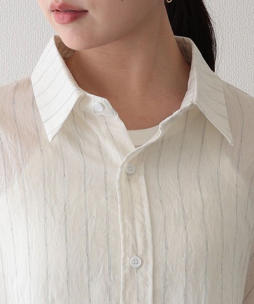Lace Ladies（レースレディース）の「ストライプ柄 オーバーサイズ レギュラーカラー 長袖 シャツ（シャツ/ブラウス・レディース・アイボリー/ブラック・FREE）」の13枚目の写真