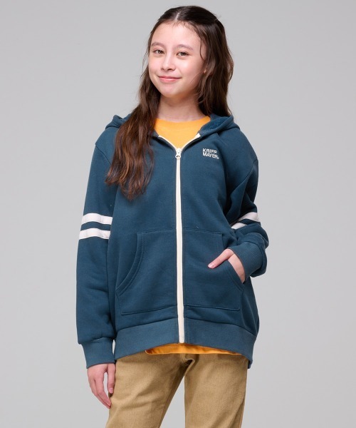 KRIFF MAYER Kid's Collection（クリフメイヤーキッズコレクション）の「【裏起毛】あたたか袖ラインパーカー（パーカー・キッズ・オフホワイト/グレー/ネイビー/イエロー/チャコール・160/150/140/130/120/170）」の4枚目の写真