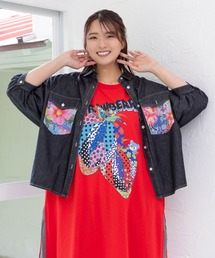 ScoLar スカラー スカラールーム柄 オーガンジー シャツ 夏 レディース きれいめ ゆったり 半袖 ブラウス おしゃれ 羽織 前開き 152681：スカラールーム柄 オーガンジーシャツの通販-ScoLar