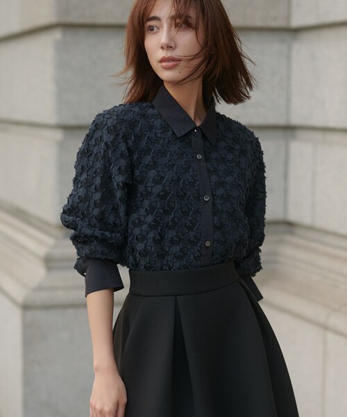 自由区　シアージオメトリックジャカードクロップド丈 ブラウス セール】シアージオメトリックジャカードクロップド丈 ブラウス