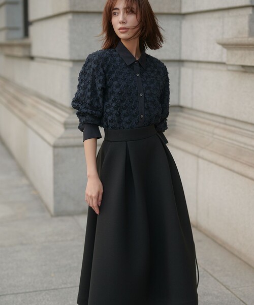 セール】シアージオメトリックジャカードクロップド丈 ブラウス